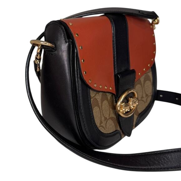 Coach Georgie Saddle Bag Terracotta Colorblock Signature Canvas Rivets Crossbody - Picture 4 of 16